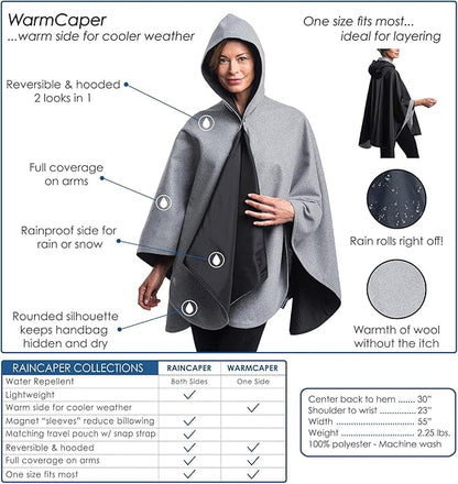 WarmCaper - Warm Rain Poncho for Women with Hood - Soft & Rainproof