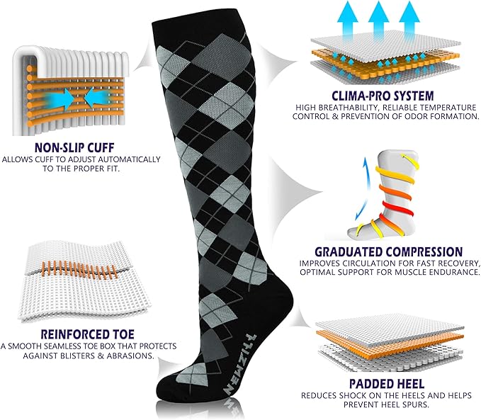 NEWZILL Medical Compression Socks for Women & Men, 20-30 mmHg Knee-High Support for Circulation, All-Day Comfort for Work Travel Running Cycling and Fitness