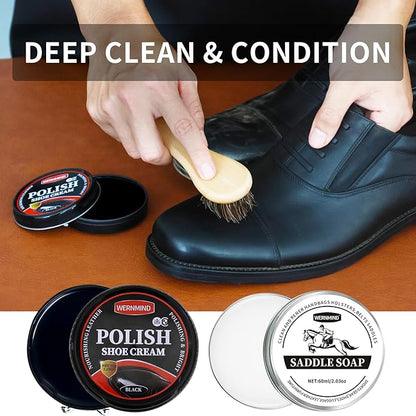 Black Brown Shoe Polish Kit Saddle Soap Mink Oil Leather Boot Shoe Shine Kit Conditioner Cream Wax Care Clearner Set
