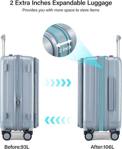 Hanke 26 Inch Expandable Luggage Top Opening Checked Bag Luggage Hard Shell Suitcases with Wheels Lightweight Travel Luggage Heavy Duty Luggage Suitcase with Lock for Woman Men-Grey