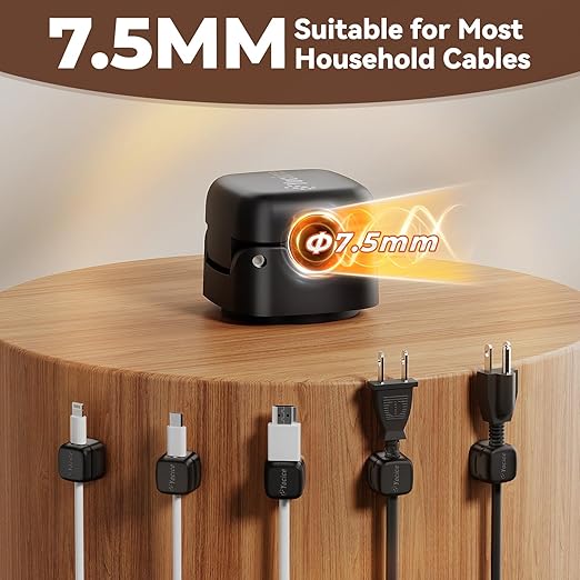 6 Pack Rotatable Cord Organizer,Spring Cable Clips Desk Cable Management Cord Holder Adhesive Phone Charger Cord Clips for Home Office Car Wall Nightstand Accessories Black