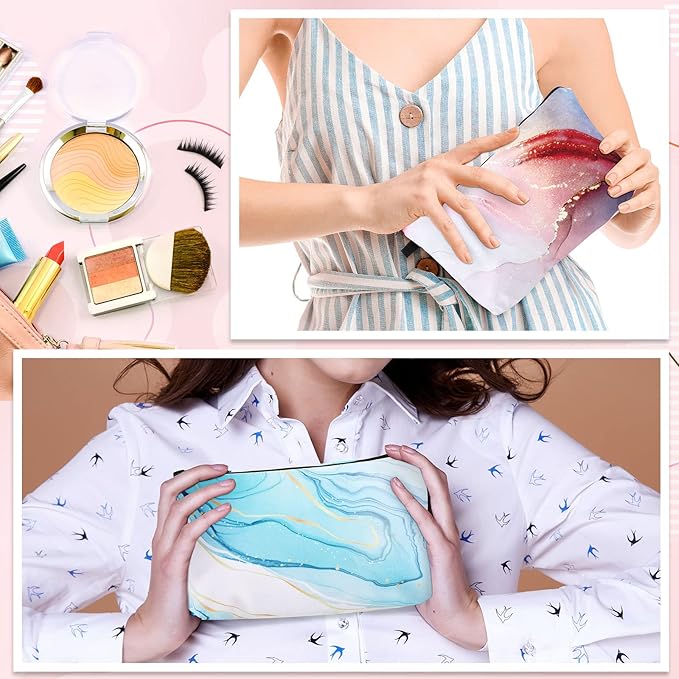 Dunzy 16 Pcs Makeup Bags Bulk Graduation Gift Cosmetic Bag Makeup with Zipper Pouch Waterproof Portable Travel Toiletry for Women Teacher Birthday Thanksgiving Christmas Gifts (Marble)