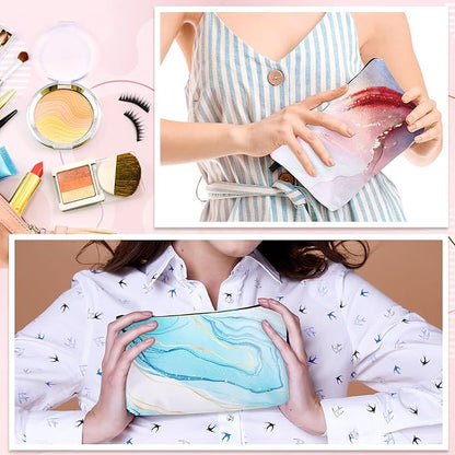 Dunzy 16 Pcs Makeup Bags Bulk Graduation Gift Cosmetic Bag Makeup with Zipper Pouch Waterproof Portable Travel Toiletry for Women Teacher Birthday Thanksgiving Christmas Gifts (Marble)