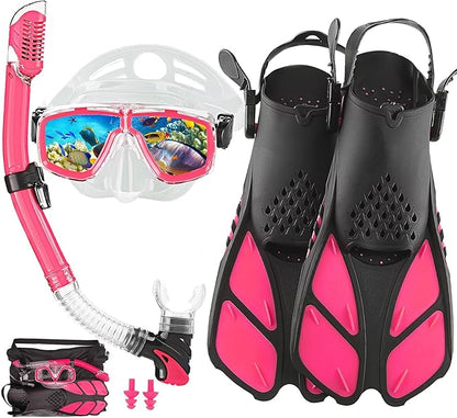 Snorkeling Gear for Adults with Fins Scuba Diving Gear Adult Professional Travel Snorkel Sets with Flippers,Anti-Fog Anti-Leak Diving Mask