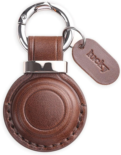 Genuine Leather AirTag Keychain Holder - Compatible with Apple AirTag Holder Keychain, Secure Hidden Air Tag Case Cover Key Chain Ring Fob Accessories (Dark Brown)