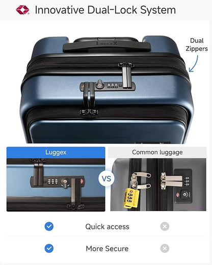 Carry On Luggage 22x14x9 Airline Approved, FLO5 Expandable Polycarbonate Suitcase with Front Pocket (FX-Core, Brown-Black, 20 Inch)