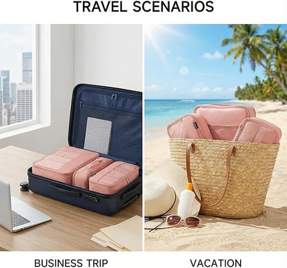 4 Piece Compression Packing Cubes for Suitcases and Backpack, Lightweight Travel Organizer Bags (Dusty Pink)