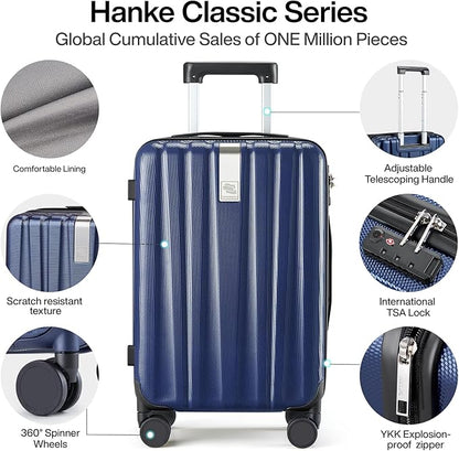 Hanke Luggage Sets 2 piece Carry On Luggage with Wheels PC Hard Shell Suitcases Lightweight Checked Travel Luggage Large Travel Suitcase Woman Men 20/29 Inch(Dark Blue)