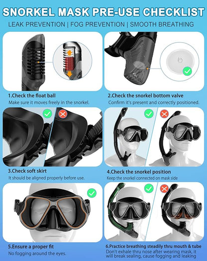 Greatever Dry Snorkel Set,Panoramic Wide View,Anti-Fog Scuba Diving Mask,Professional Snorkeling Gear
