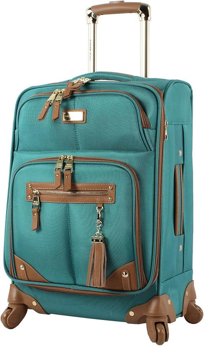 Steve Madden Designer-Gepckkollektion Leichter Softside-Koffer fr Damen und Herren strapazierfhige 50,8 cm groe Tragetasche mit 4 rollenden Spinner-Rdern, Harlo Teal Blue, 20in, Carry on Bag With
