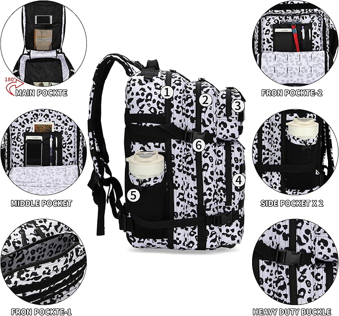 25L Tactical Backpack for Men and Women Small Military Tactical Backpack Heavy Duty Molle Assault Pack Daypack for Hiking Camping Travel Work Gym Outdoors (Leopard)