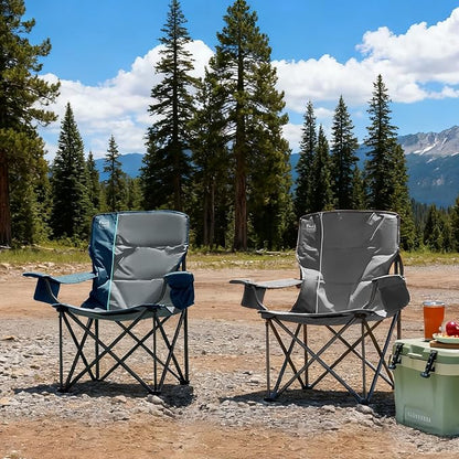 Timber Ridge 550 LBS Oversized Folding Camping Chair for Adults, Heavy Duty with Cup Holder Side Pocket for Camping, Lawn, Picnic, Grey