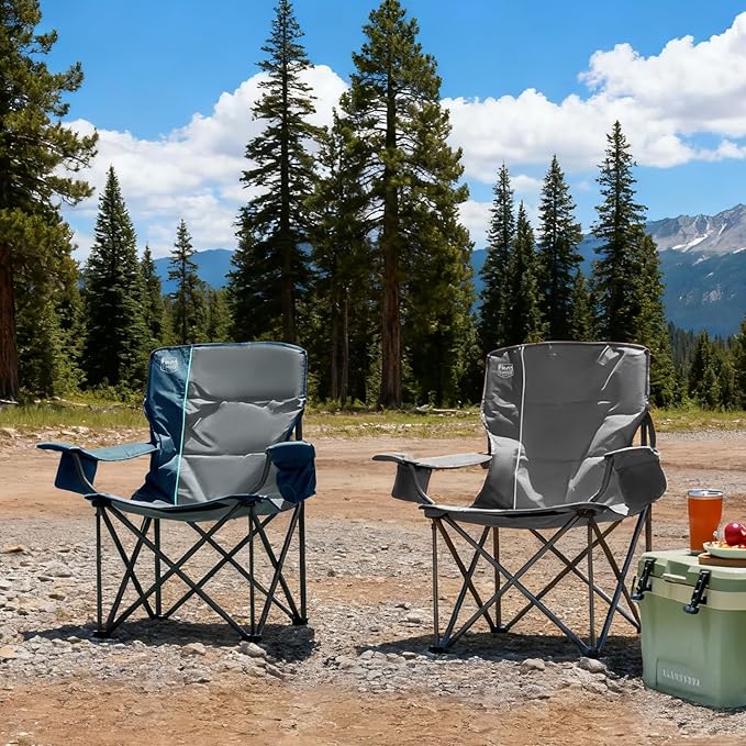 TIMBER RIDGE Oversized Folding Camping Chair for Adults, Support 550 LBS Heavy Duty with Cup Holder Side Pocket for Camping, Lawn, Picnic, 2 Pack(Navy)