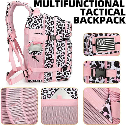 25L Tactical Backpack for Men and Women Military Backpack Small Assault Pack Molle Backpack Bug Out Bag Travel Rucksack Daypack (Pink Leopard)