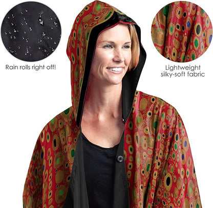 RainCaper Klimt Hope Red Womens Rain Cape Poncho with Hood Reversible