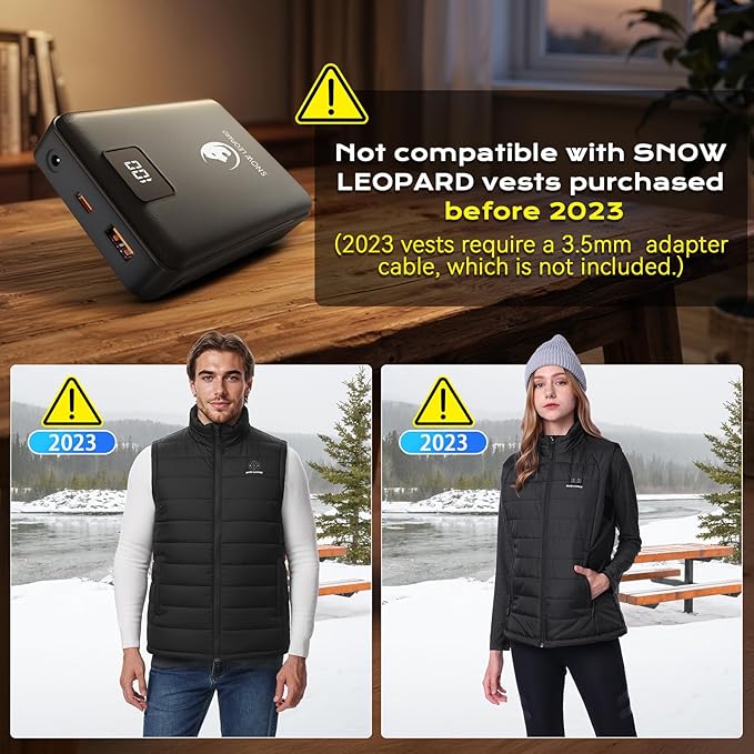 SNOW LEOPARD Heated Vest Battery Pack 7.4v 16000mah Power Bank for Heated Jacket with LED Display Battery Pack for Heating Vest with Dc/USB/Type-C Output for Heated Blanket Clothing for Men Women