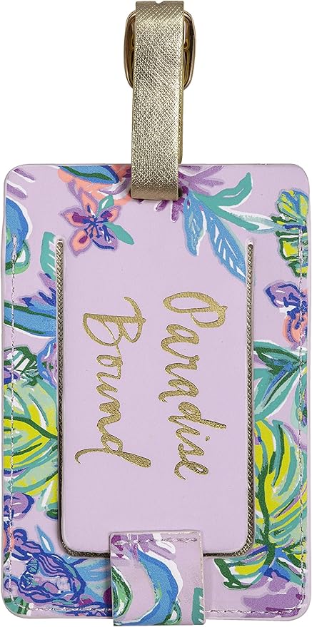Lilly Pulitzer Leatherette Luggage Tag with Secure Strap, Colorful Suitcase Identifier for Travel