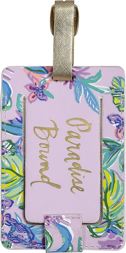 Lilly Pulitzer Leatherette Luggage Tag with Secure Strap, Colorful Suitcase Identifier for Travel