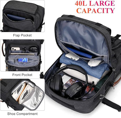 WITZMAN Travel Backpack for Men 40L Large Carry-on Airline Approved Convertible 3 in 1 laptop Bags Fit 17 inch(A8013 Black)
