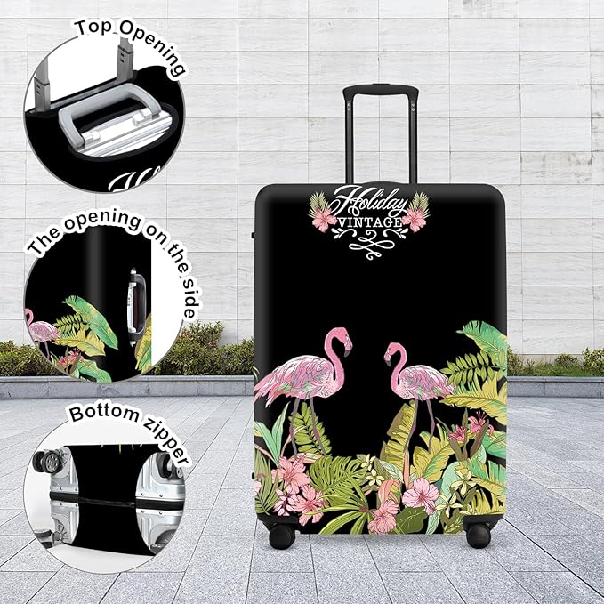 Tropical Flamingo Luggage Cover, Washable Suitcase Protector with Palm Leaves Print Anti-scratch Durable for 28",30"Bag
