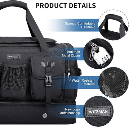 WITZMAN Duffle Bag for Men Large Carry On Travel Mens Weekender Overnight Bags with Shoes Compartment for Sports Gym(B723 Black)