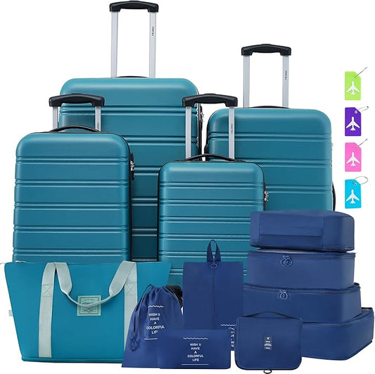 Merax Luggage Sets 13 Piece Suitcase Set 16/20/24/28 IN,Carry on Luggage and Travel Bag TSA Lock Expandable,Hard Case Luggage with Spinner Wheels,Blue
