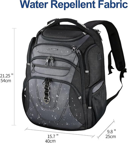 KROSER Friendly Travel Laptop Backpack 18.4 inch XXXL Gaming Backpack Water-Repellent College Daypack Business Backpack with RFID Pockets & USB Port for Men/Women-Black/Grey