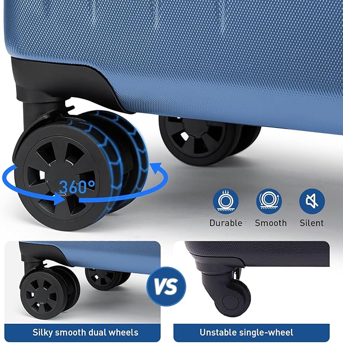 KYME Carry on luggage 22x14x9 Airline Approved Suitcase Hardshell With Double Spinner Wheels, PC+ABS TSA Lock Travel Luggage (Royalblue, 20" Carry On)