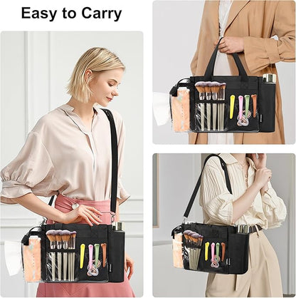 TANTO Travel Makeup Bag Small Cosmetic Bag Makeup Artist Bag Professional Touch Up Makeup Kit Bags with Detachable Dividers Multi Pocket Cosmetic Storage Organizer for Beauty Pros (Black)