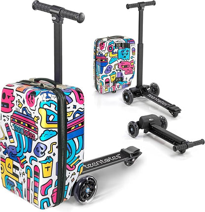 Teen Totes Detachable 4-in-1 Scooter Luggage for Kids – Ride-On Suitcase with Removable Luggage Body, Adjustable Handlebar, Durable Deck & Brake, Carry-On Size – Travel & Play