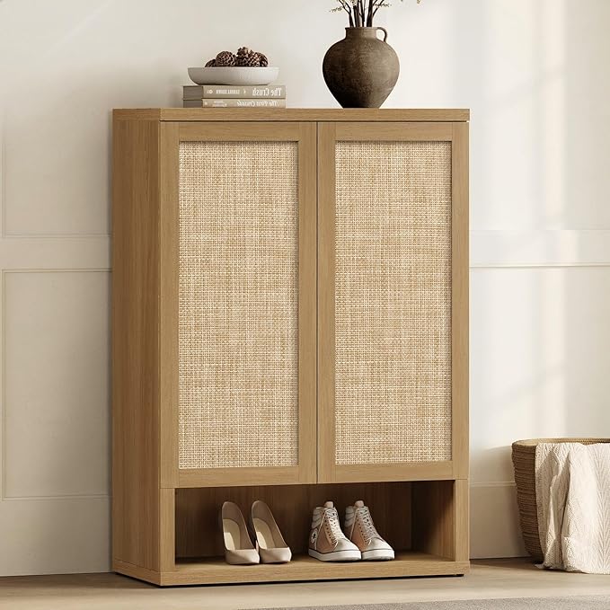 SICOTAS Rattan Shoe Storage Cabinet - Modular Shoe Cabinets with Door Tall Large Shoe Cabinet Storage for Entryway - 31.2" Wide Modular Cabinet for Hallway, Living Room