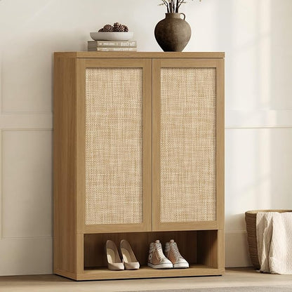 SICOTAS Rattan Shoe Storage Cabinet - Modular Shoe Cabinets with Door Tall Large Shoe Cabinet Storage for Entryway - 31.2" Wide Modular Cabinet for Hallway, Living Room