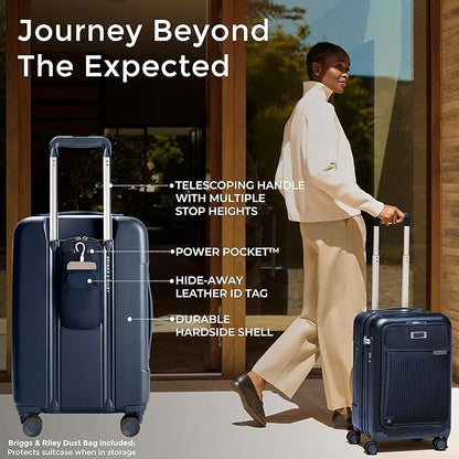 Briggs & Riley Essential 22" Carry-On Expandable Spinner - Carry On Luggage for Travel, Suitcases with Wheels, Hardside Rolling Bag for Men & Women, Front Pocket - Sympatico Collection, Navy