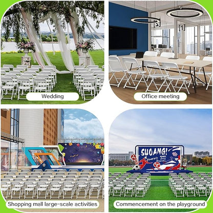 Folding Chairs 10Pack,White Plastic Folding Chairs for Indoor Outdoor,Portable Stackable Commercial Seat with Steel Frame 350lb.Capacity for Party Events Wedding Dining Picnic Office