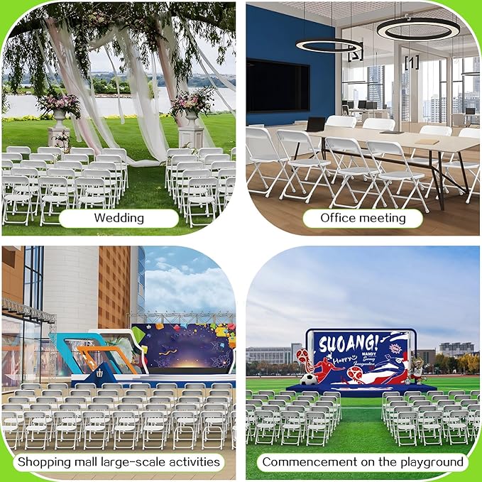 Folding Chairs 30 Pack,White Plastic Folding Chairs for Indoor Outdoor,Portable Stackable Commercial Seat with Steel Frame 350lb.Capacity for Party Events Wedding Dining Picnic Office(30 Pack)