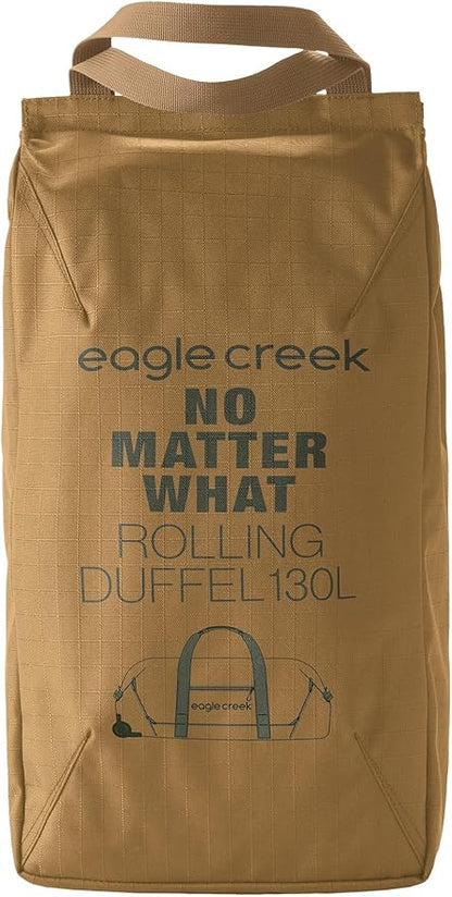 Eagle Creek No Matter What Rolling Duffel - Durable Rolling Bag for Travel - Adjustable Shoulder Strap - Heavy Duty Wheels - Lockable Zippers - Multiple Carry Options - 130L - Safari Brown