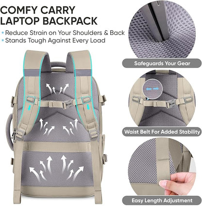 BALEINE Travel Backpack for Women Men, Large Sturdy Carry On Laptop Backpack Gifts for Business, Casual, Weekender, Hiking (Large, Khaki)