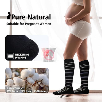 LEVSOX Thick Cotton Compression Socks for Women&Men 20-30mmHg Knee High Cute Support Sock for Nurses, Pregnancy, Travel