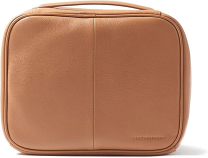 Leatherology Cognac Large Travel Organizer - Zipped mesh storage pocket, elastic loops for organization, double metal zipper