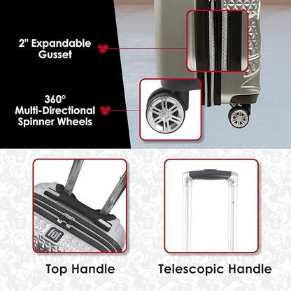 FUL Disney Mickey Mouse 26 Inch Rolling Luggage, Hardshell Suitcase with Spinner Wheels, Silver