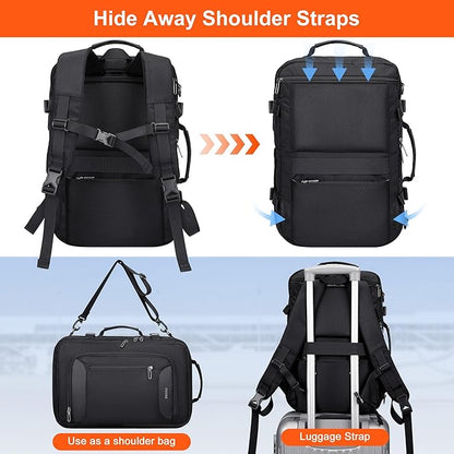 PIJUSHI Travel Backpack for Women Men Flight Approved Carry on Bag 16 inch Laptop Personal Item Daypack with Shoe Compartment(PE038 Black)