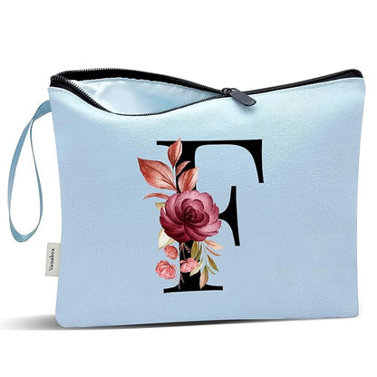 Vavabox A-Z Personalized Makeup Bag, Birthday Gifts for Women Mom, Gifts for Best Friend, Bride Bridesmaid Cosmetic bag (F, Blue)