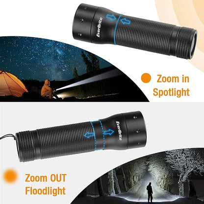 EverBrite Mini Flashlight, Zoomable LED Flash Light, 3 Modes, 3AAA Batteries Included, Handheld Small Flashlight for Camping, Emergency, Home – Black, Christmas Gifts