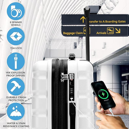 Flight Knight 24x16x10 Expandable Carry On Suitcase Hardside TSA Lock USB C Lightweight Luggage Silent Double Spinner Wheels Maximum Overhead Carry-On Bag For Virgin & South West Approved Airlines