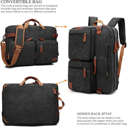 CoolBELL 15.6Inches Convertible Backpack Messenger Shoulder bag Laptop Case Handbag Business Briefcase Multi-functional Travel Rucksack Fits 15.6 Inch Laptop For Men/Women (Cancas Black)
