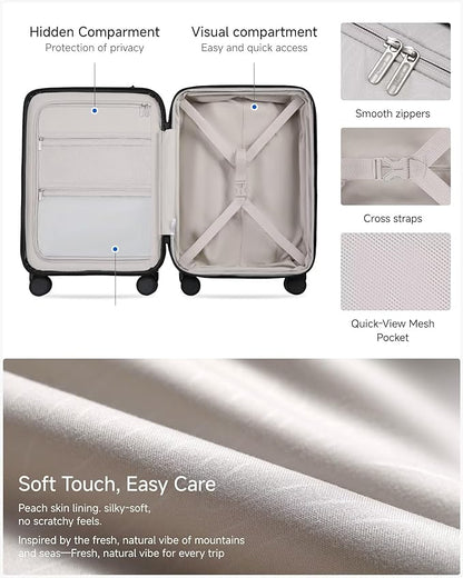 Carry On Luggage 22x14x9 Airline Approved, FLO5 Expandable Polycarbonate Suitcase with Front Pocket (FX-Core, Brown-Black, 20 Inch)