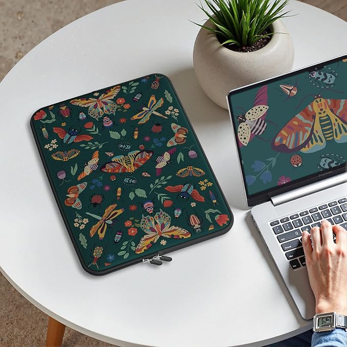 iCasso Laptop sleeve 13 inch for MacBook Air 13-13.6 inch, Cute Laptop case for Macbook Pro 13 inch, Slim Protective Travel Carrying Case for MacBook Pro 14 inch, Chromebook, HP, Dell, Green Butterfly