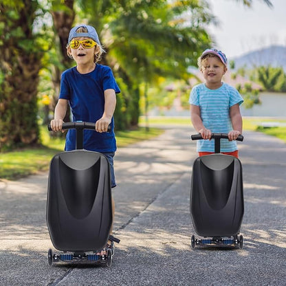 Apelila 20" Scooter Suitcase for Kids, 2-in-1 Ride On Luggage with Wheels for Boys & Girls Ages 4-15, Foldable Hardshell Carry On Lightweight Travel Suitcase for Airplane (Black)