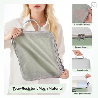 Veken 9/11 Set Compression Packing Cubes for Travel Essentials,Compressible Expandable Large Luggage Suitcase Organizer Bags for Clothing,Durable Space Saver Storage Bags(Matcha Green)