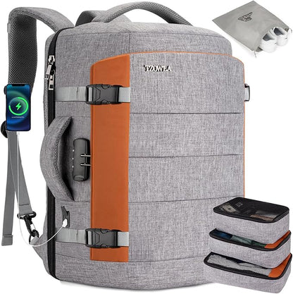 Tzowla 40L Expandable Travel Laptop Backpack for Men Women Carry on Flight Approved,Large Capacity Anti Theft Backpacks with USB/Type C Charging Port,Personal Item Bag Fit 17.3" Computer（Grey
